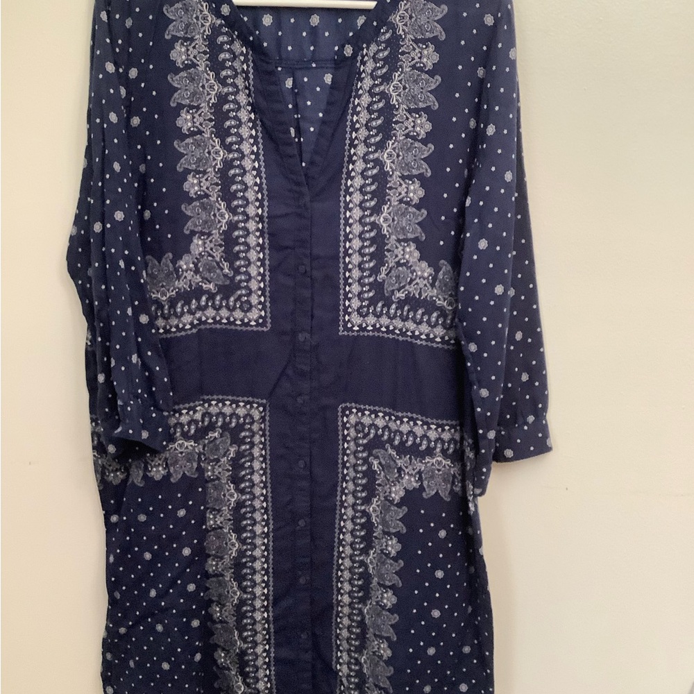 Old Navy Navy Blue Embroidered Long-Sleeve Tunic Dress